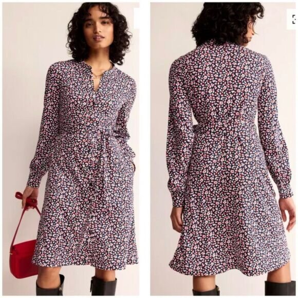 Boden Navy Blue/Red Multi Julia Animal Print Jersey Shirt Dress Size 10 - Picture 1 of 11